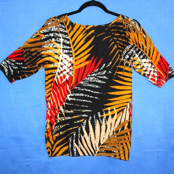 Joseph A. Tropical Print Knit Top - Women's Size M - Multicolor Palm Leaves - Picture 3 of 5
